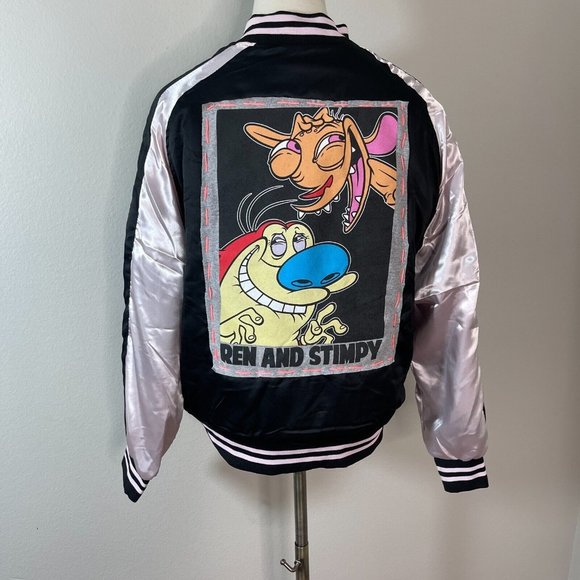 Glamsia Jackets & Blazers - Ren & Stimpy Glamsia Upcycled XL Bomber Jacket Pink Black